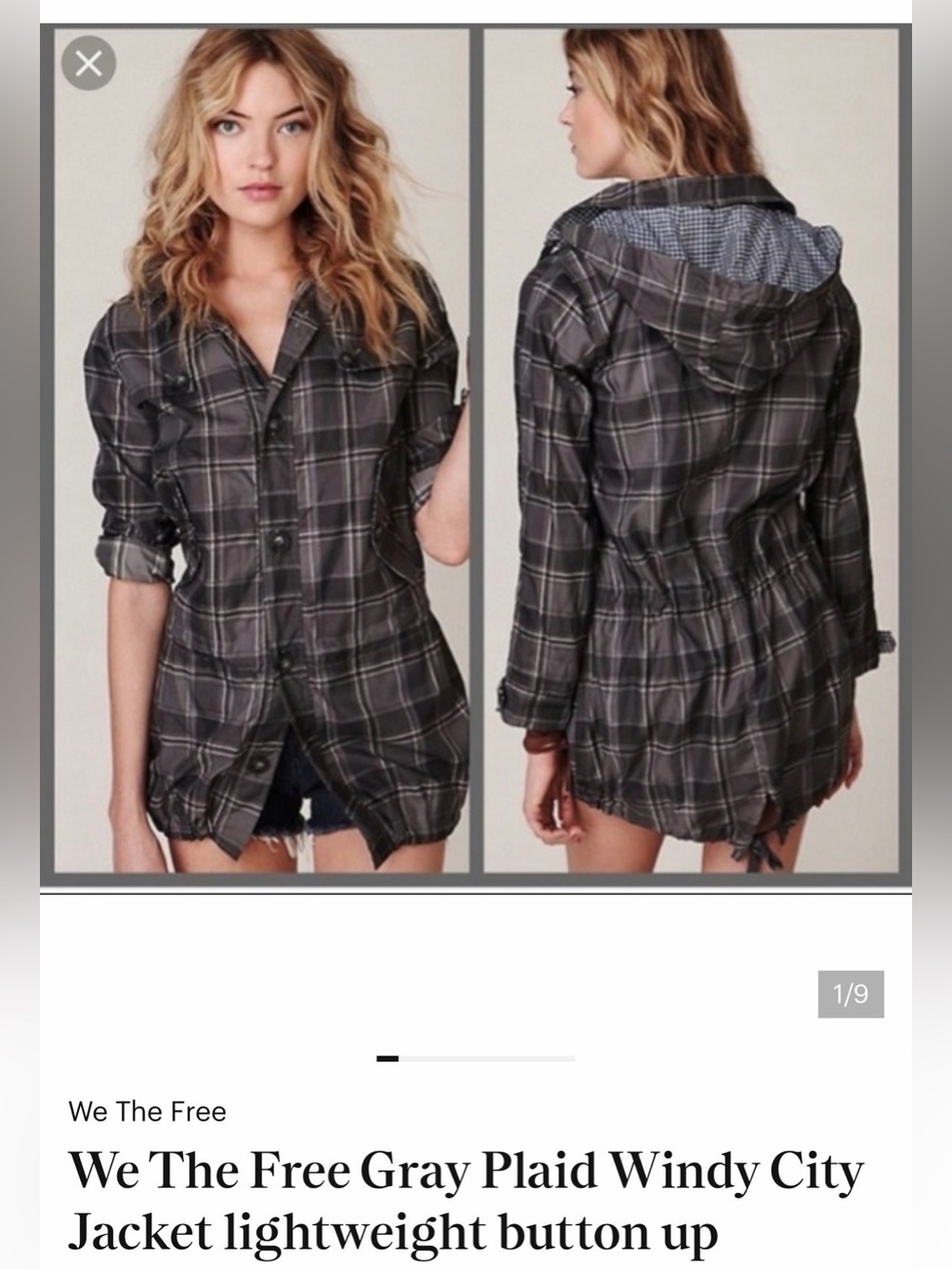We The Free Gray Plaid Windy City Jacket lightweight button up Free People